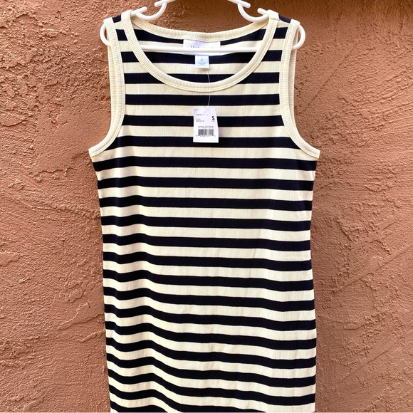 MOTHERHOOD MATERNITY TANK RIB KNIT DRESS FITTED BODYCON BLACK WHITE STRIPE - Picture 4 of 11